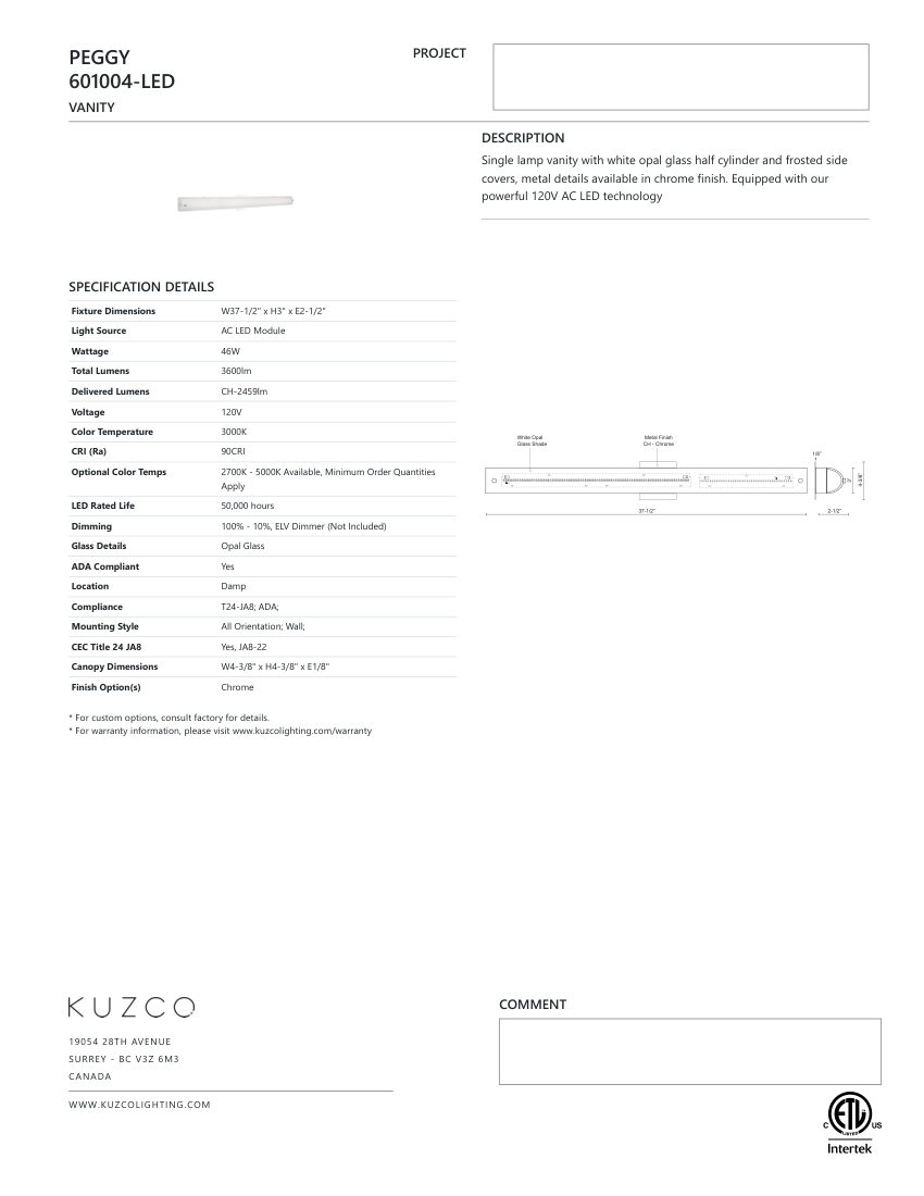 Kuzco Lighting 601004CH-LED cut sheet — first page