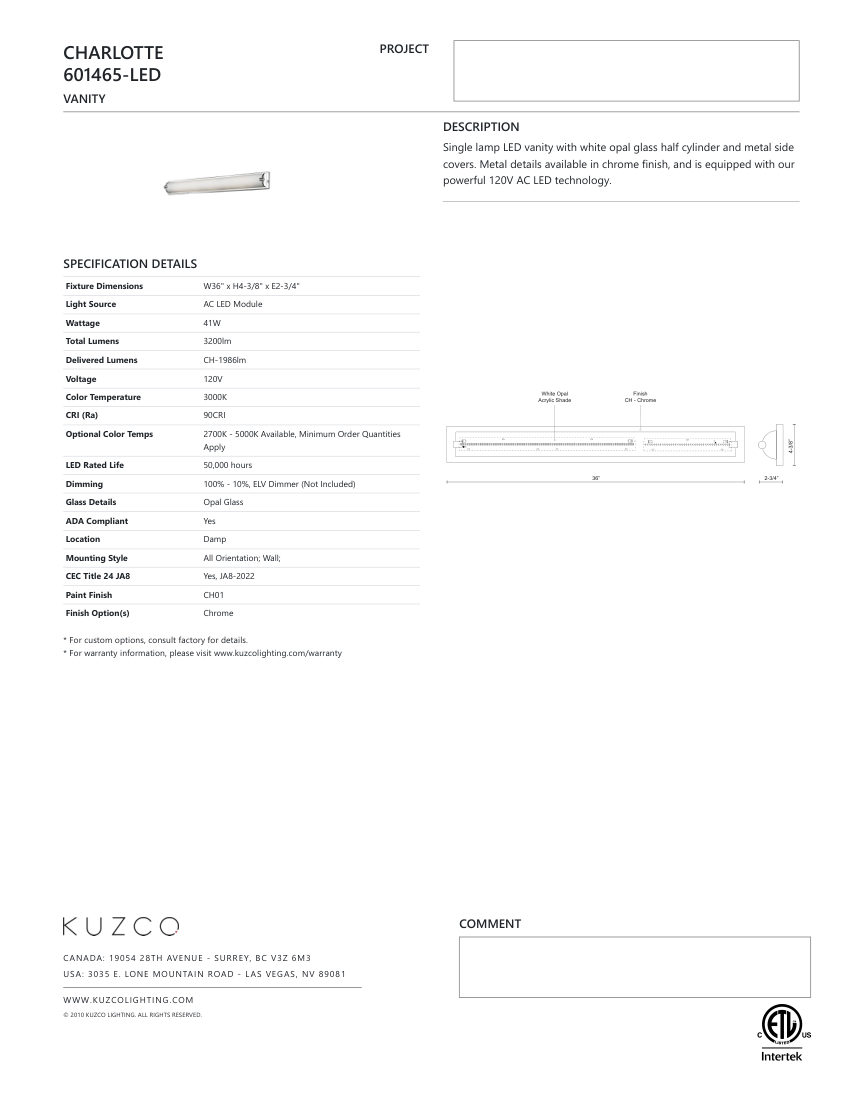 Kuzco Lighting 601465CH-LED cut sheet — first page