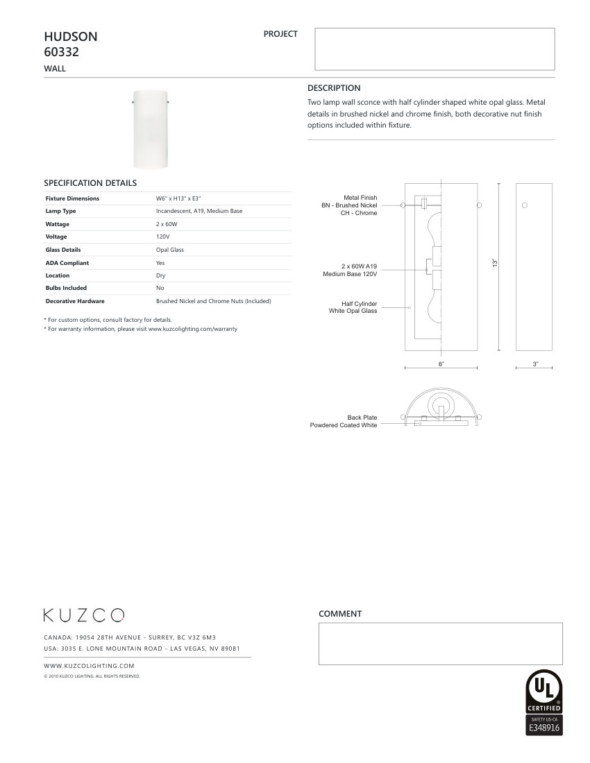 Kuzco Lighting 60332 cut sheet — first page