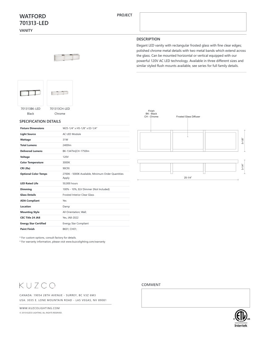 Kuzco Lighting 701313BK-LED cut sheet — first page