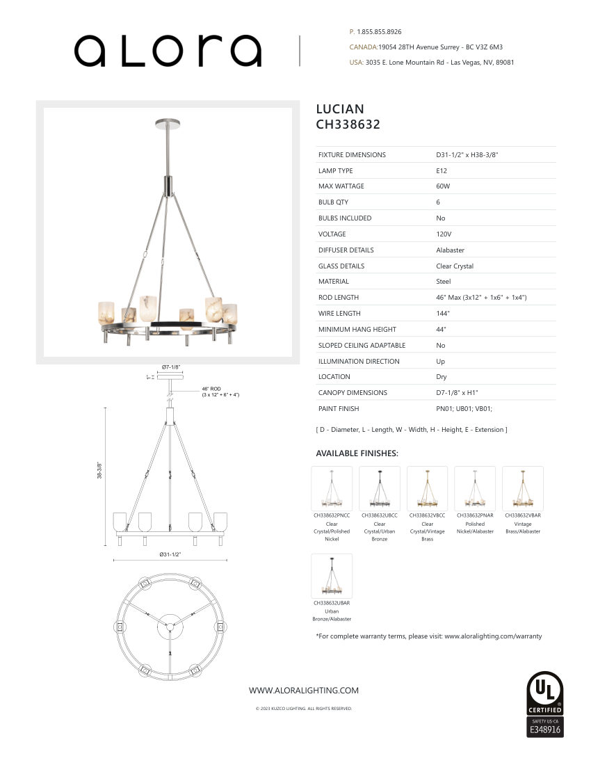 Kuzco Lighting CH338632VBAR cut sheet — first page