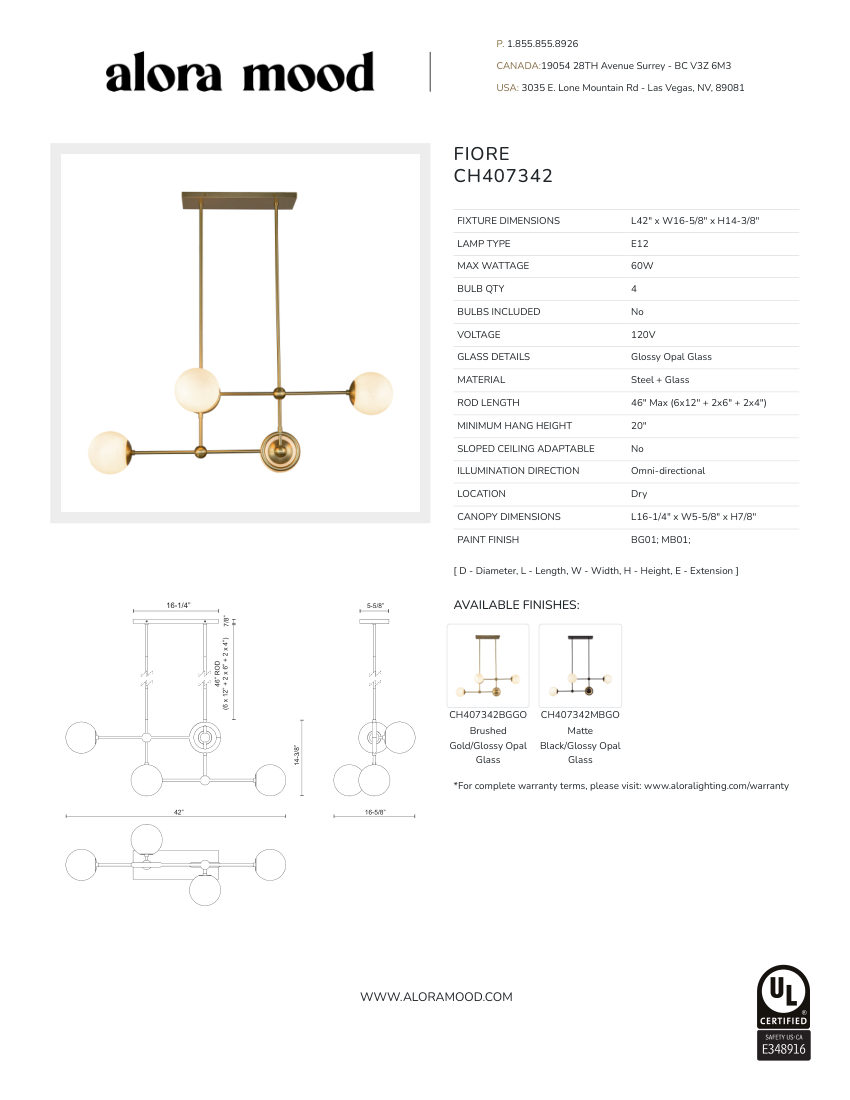 Kuzco Lighting CH407342MBGO cut sheet — first page