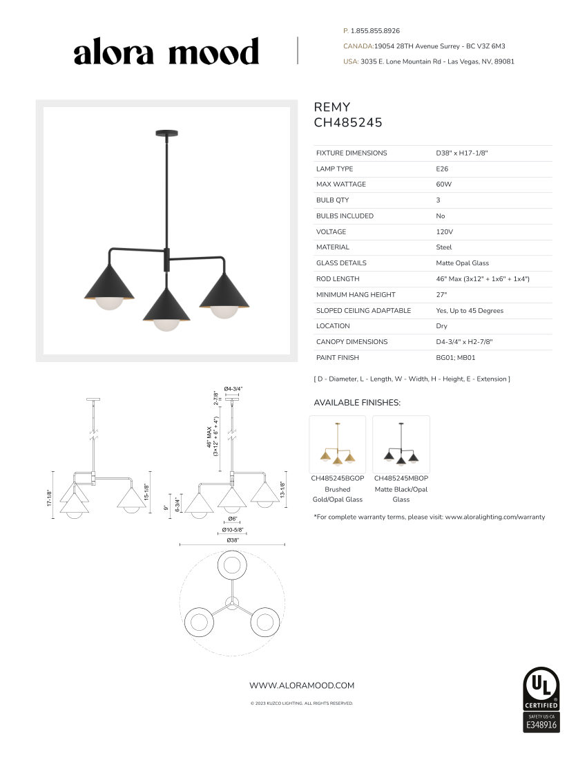 Kuzco Lighting CH485245WHOP cut sheet — first page