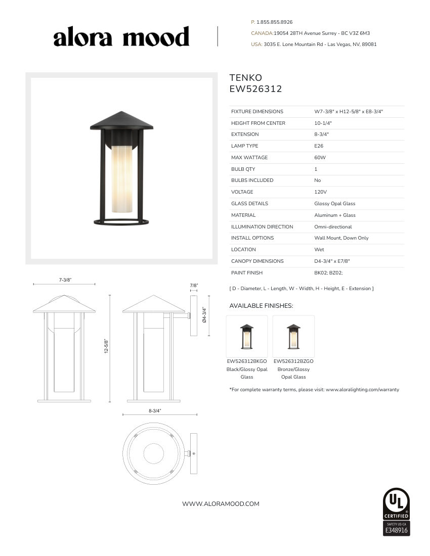 Kuzco Lighting EW526312BZGO cut sheet — first page