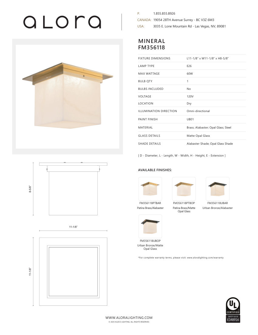 Kuzco Lighting FM356118PTBAR cut sheet — first page