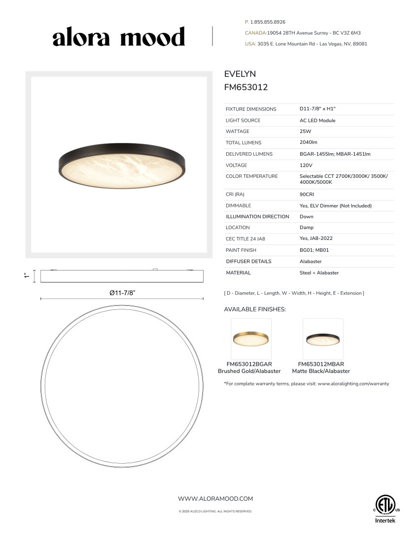 Kuzco Lighting FM653012BGAR cut sheet — first page