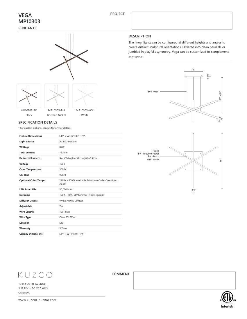 Kuzco Lighting MP10303-BK cut sheet — first page