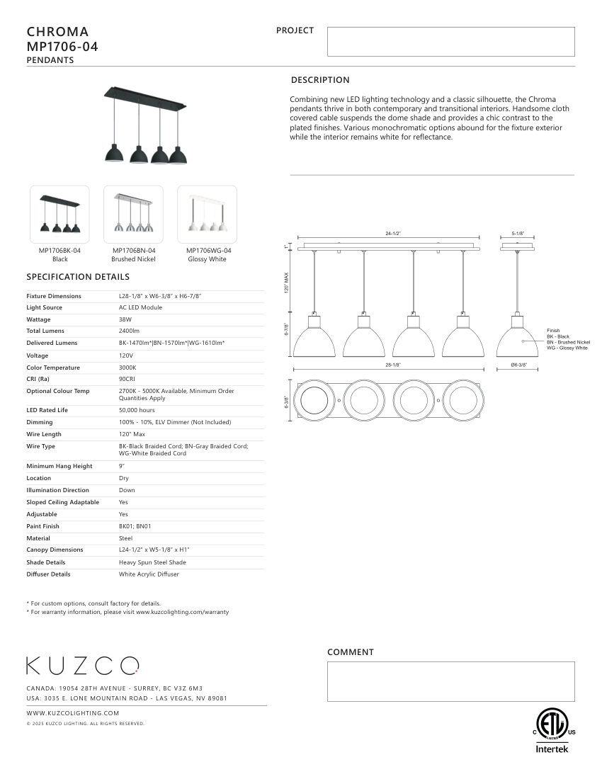 Kuzco Lighting MP1706BK-04 cut sheet — first page