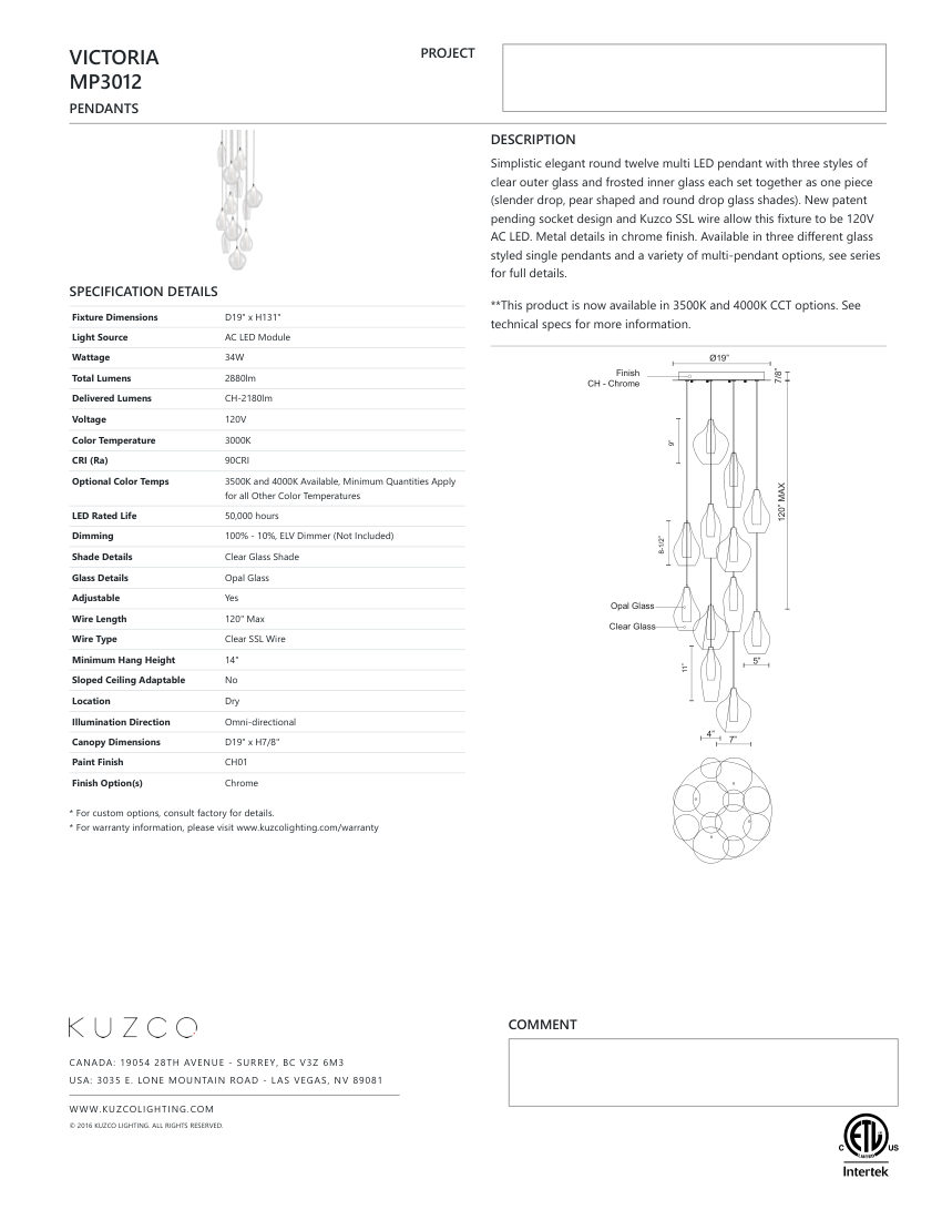 Kuzco Lighting MP3012 cut sheet — first page