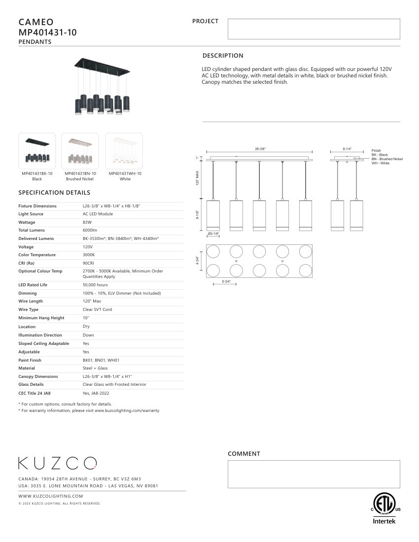 Kuzco Lighting MP401431BK-10 cut sheet — first page
