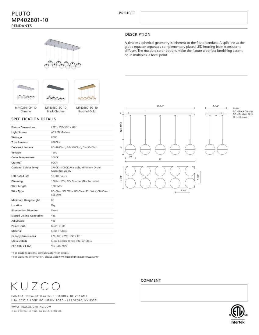 Kuzco Lighting MP402801BC-10 cut sheet — first page
