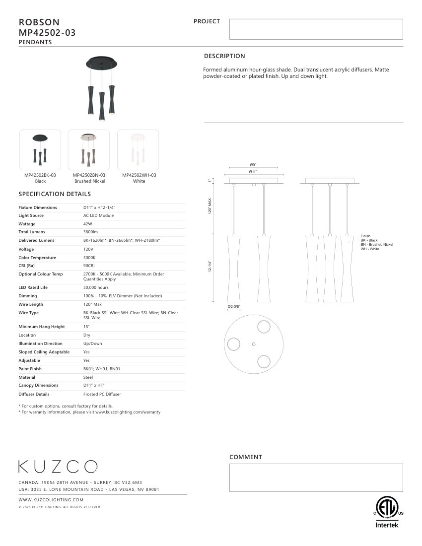 Kuzco Lighting MP42502BK-03 cut sheet — first page