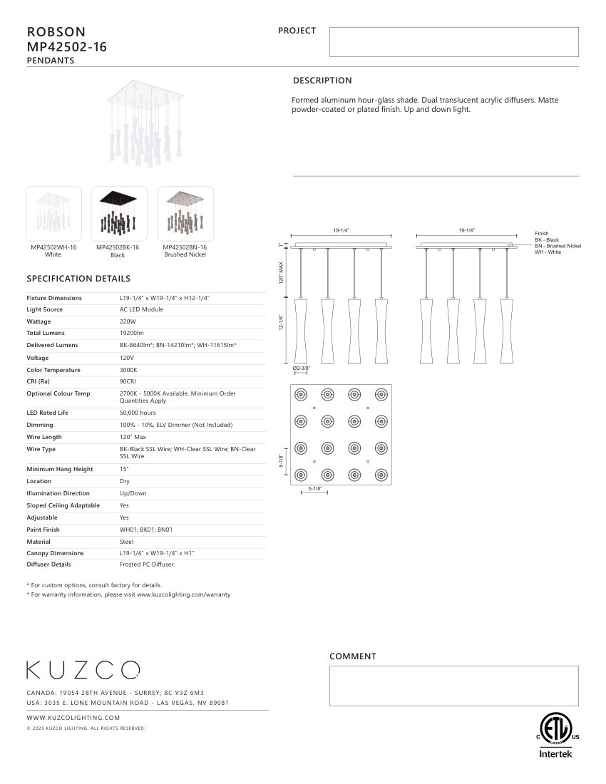 Kuzco Lighting MP42502BK-16 cut sheet — first page