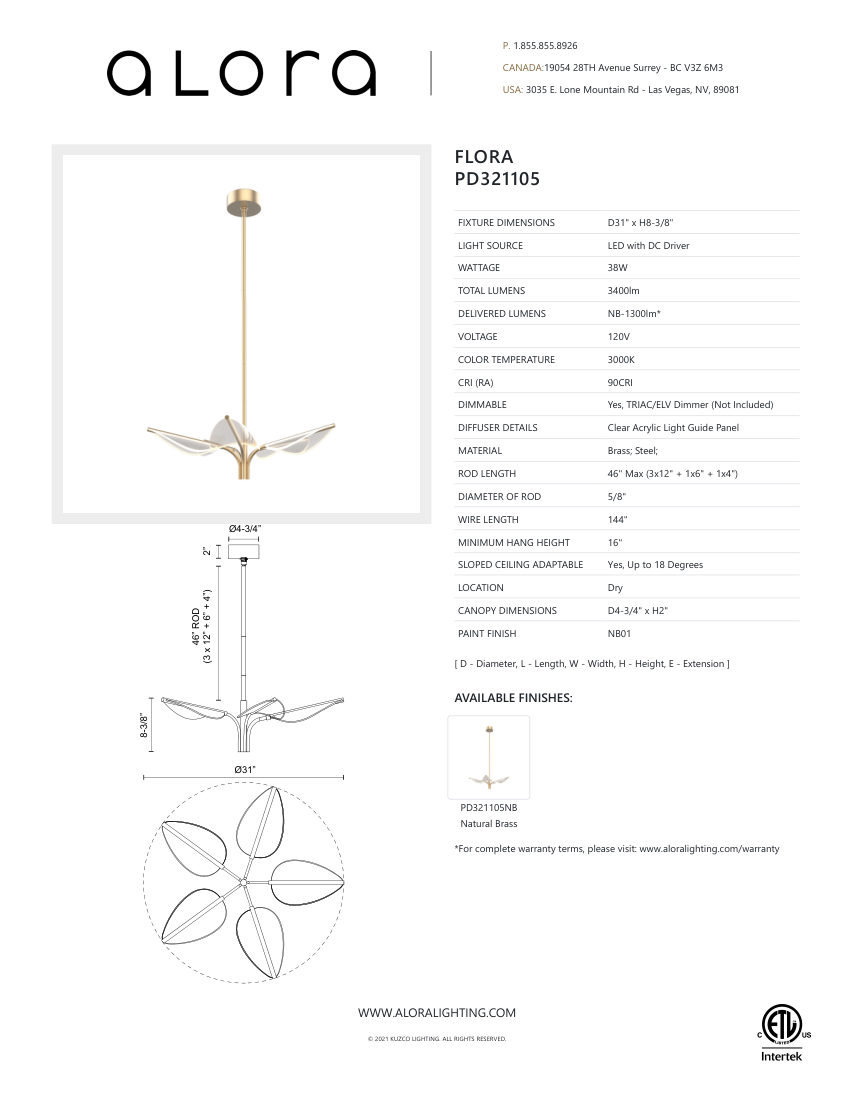 Kuzco Lighting PD321105NB cut sheet — first page