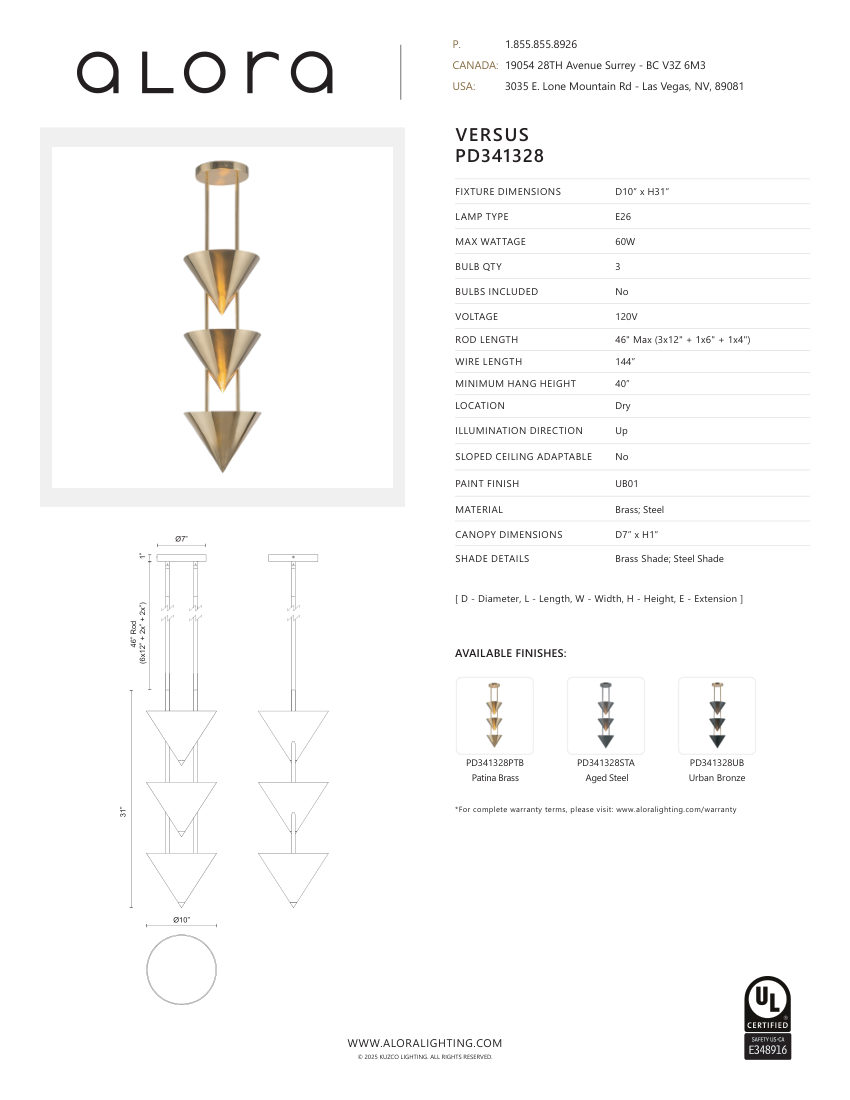 Kuzco Lighting PD341328PTB cut sheet — first page