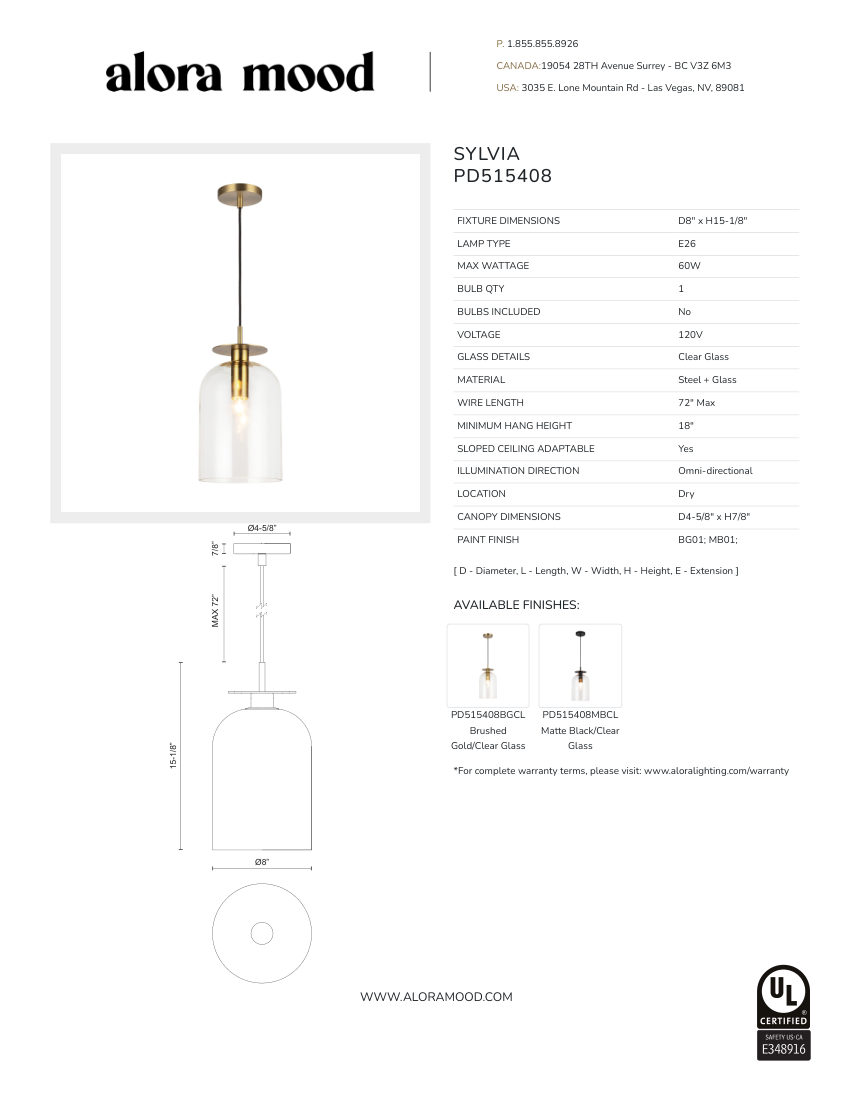 Kuzco Lighting PD515408MBCL cut sheet — first page
