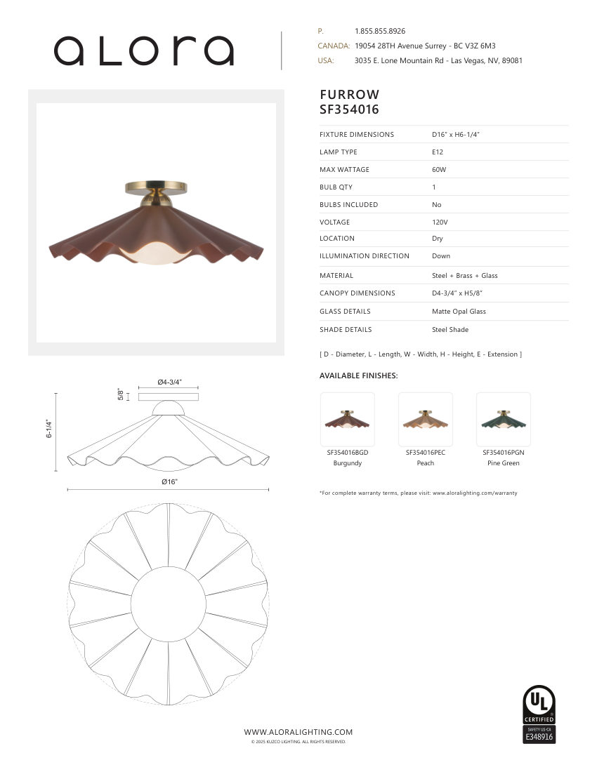 Kuzco Lighting SF354016BGD cut sheet — first page