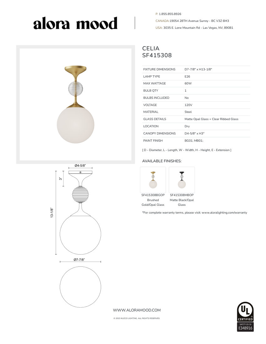 Kuzco Lighting SF415308MBOP cut sheet — first page