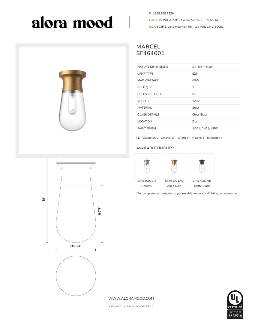 Kuzco Lighting SF464001MB cut sheet — first page