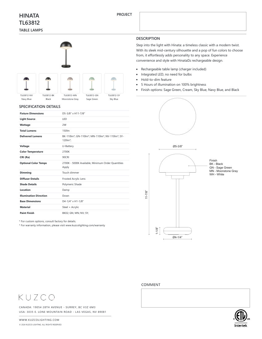 Kuzco Lighting TL63812-GN cut sheet — first page