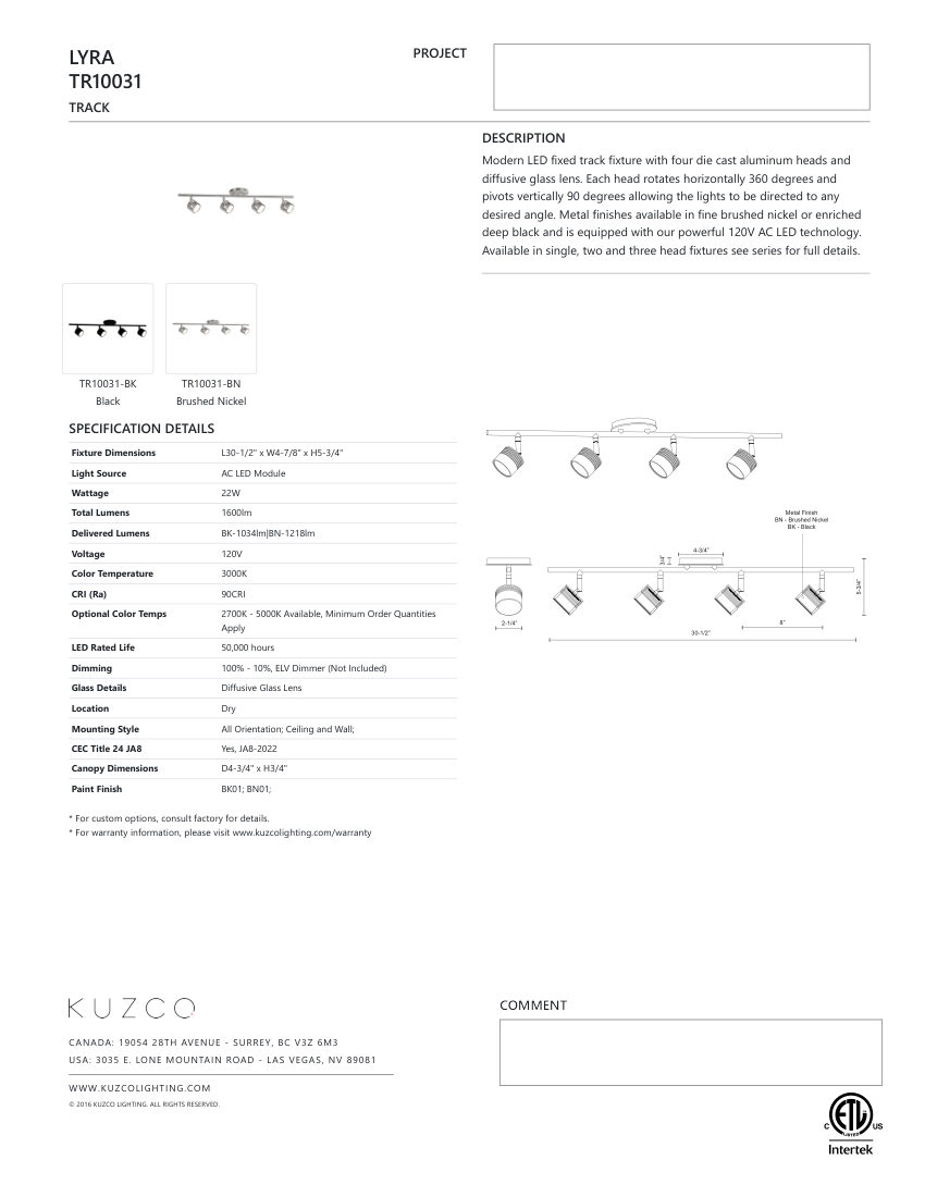 Kuzco Lighting TR10031-BK cut sheet — first page