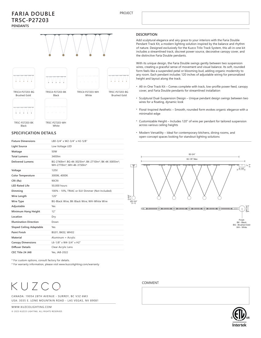 Kuzco Lighting TR5C-P27203-BG cut sheet — first page