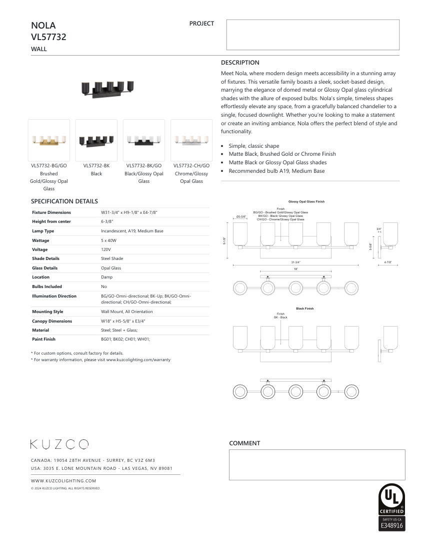 Kuzco Lighting VL57732-CH/GO cut sheet — first page