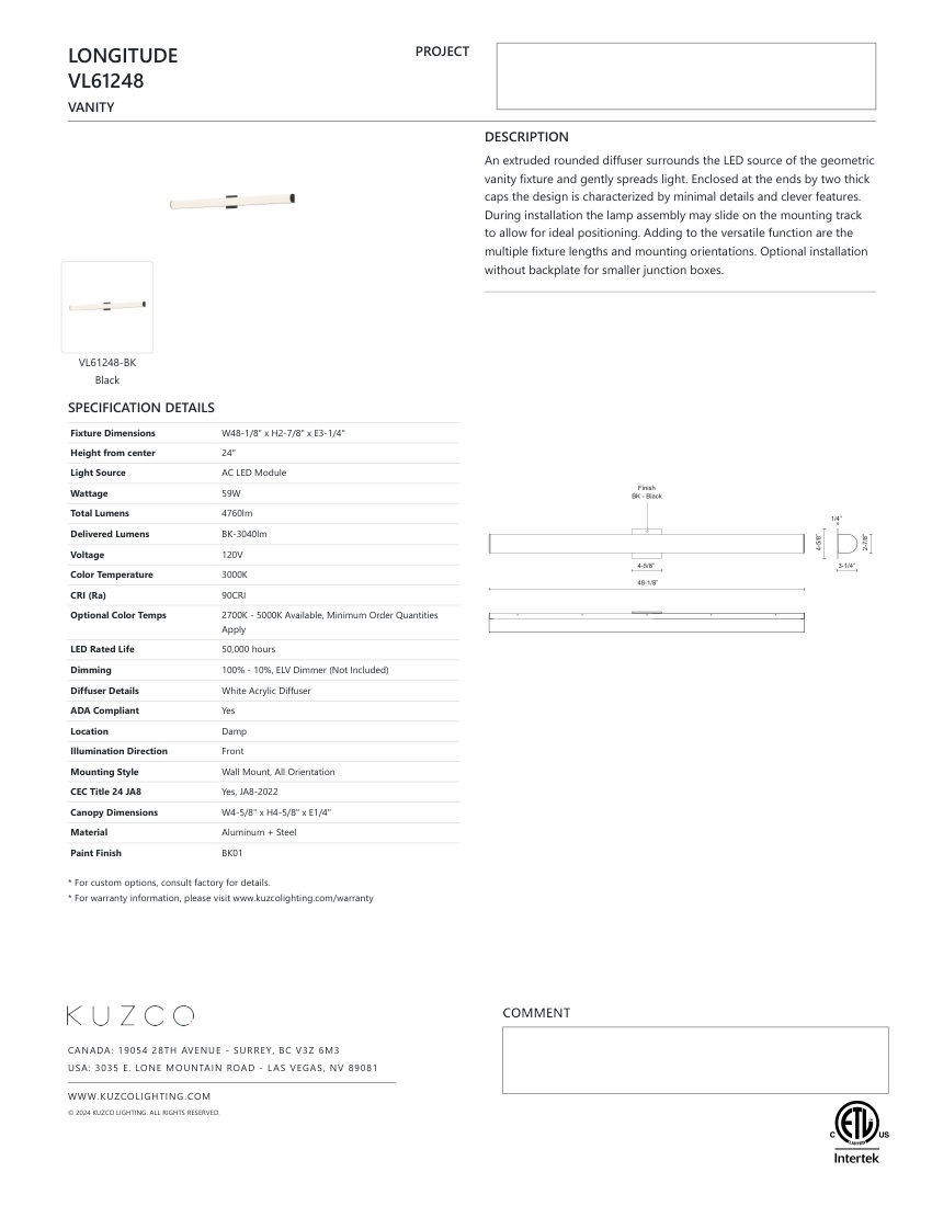 Kuzco Lighting VL61248-BK cut sheet — first page