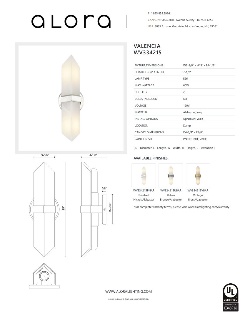 Kuzco Lighting WV334215PNAR cut sheet — first page