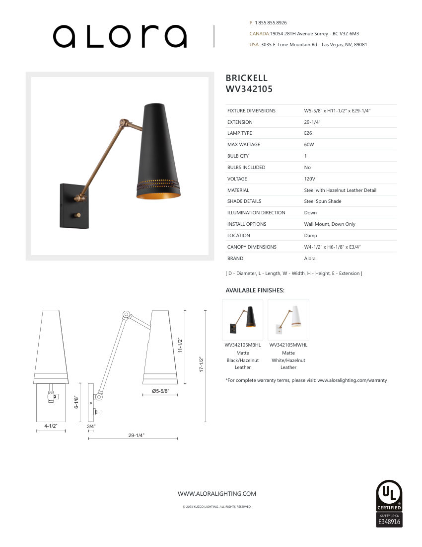 Kuzco Lighting WV342105MWHL cut sheet — first page