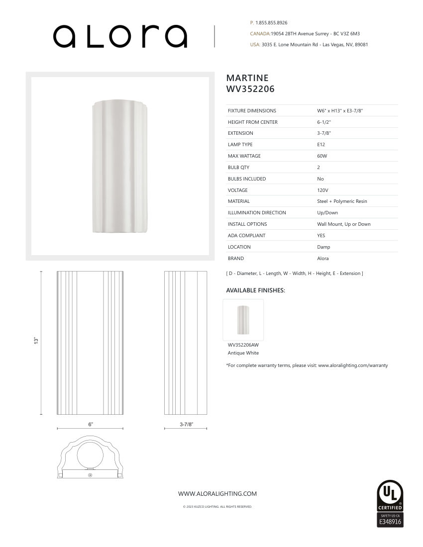 Kuzco Lighting WV352206AW cut sheet — first page