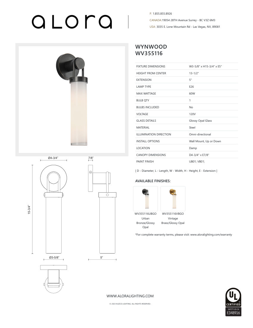 Kuzco Lighting WV355116UBGO cut sheet — first page
