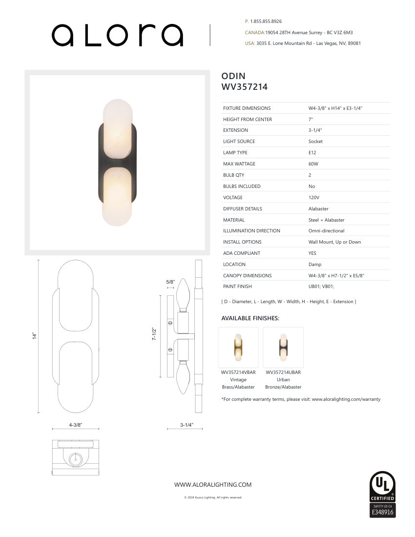 Kuzco Lighting WV357214VBAR cut sheet — first page