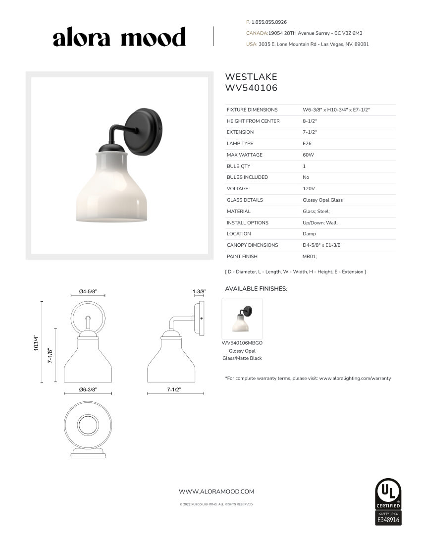 Kuzco Lighting WV540106MBGO cut sheet — first page