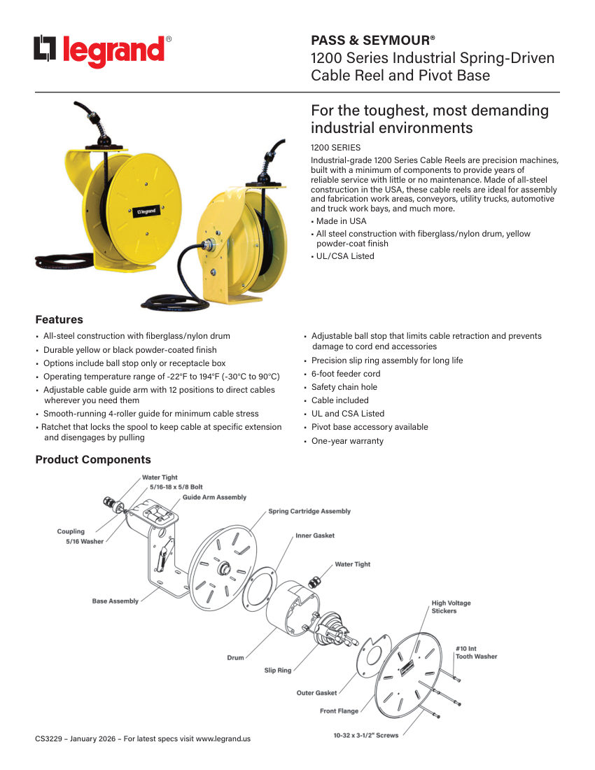 Legrand 1200SeriesCab cut sheet — first page