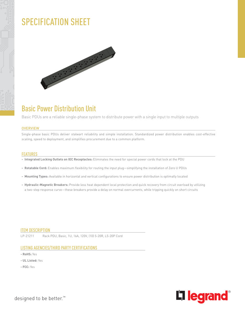 Legrand 15076 cut sheet — first page