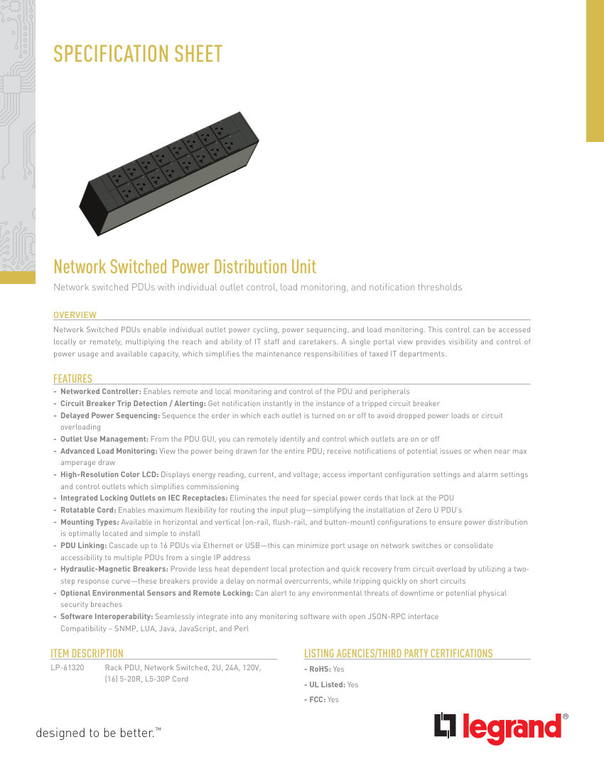 Legrand 15077 cut sheet — first page
