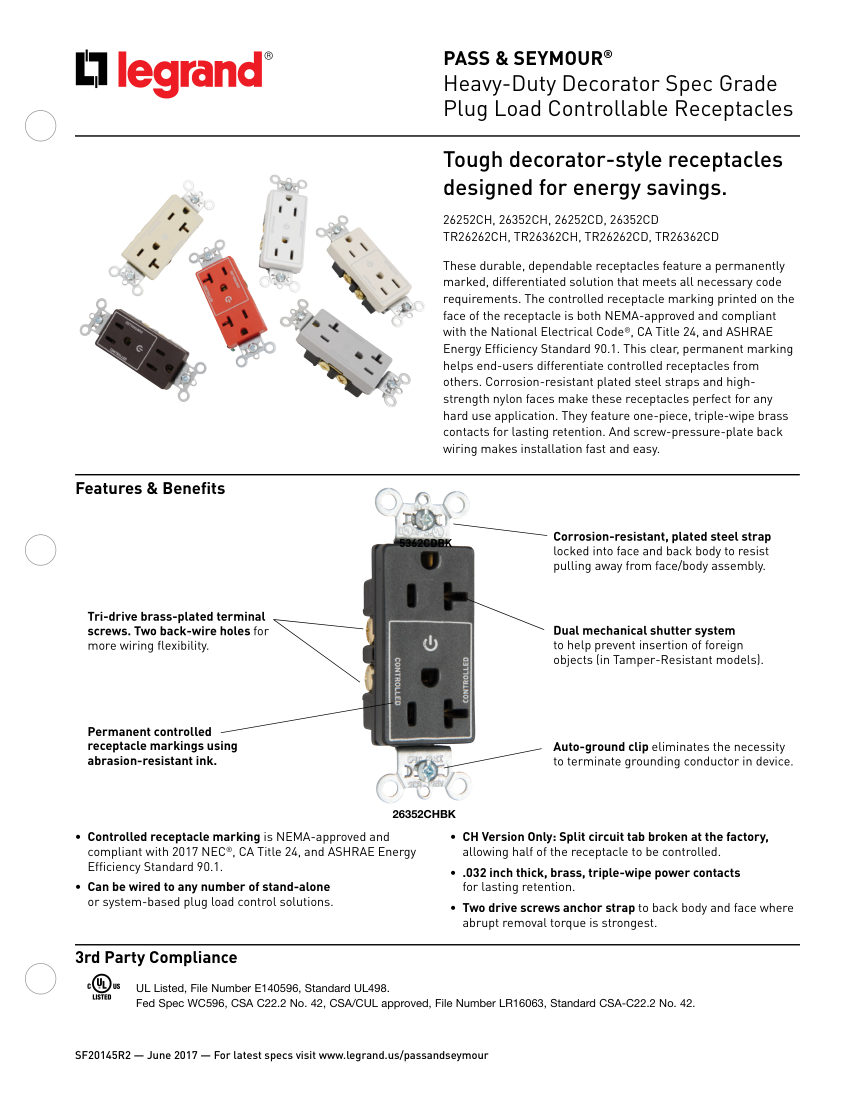 Legrand 26252CH cut sheet — first page
