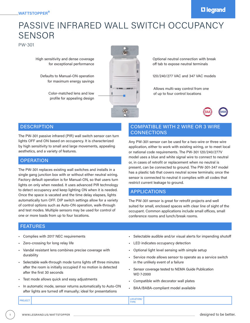 Legrand 26812r5_PW-301_cutsheet cut sheet — first page
