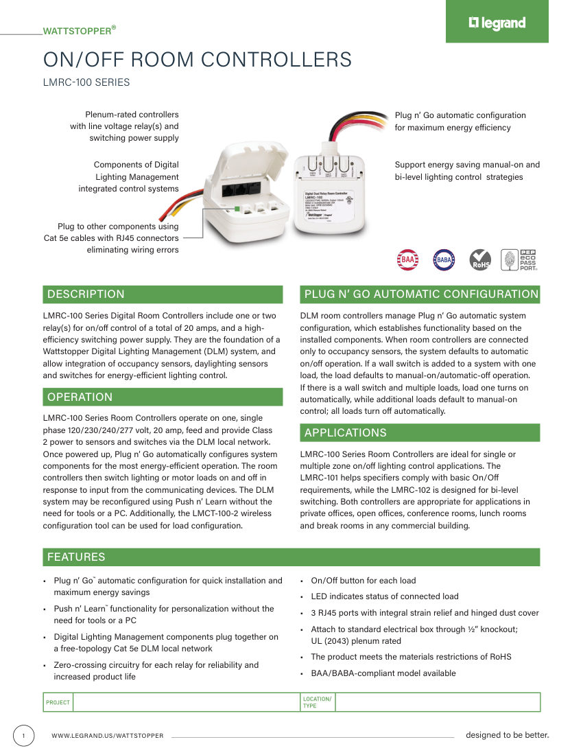 Legrand 27318r4_LMRC-100_cutsheet cut sheet — first page