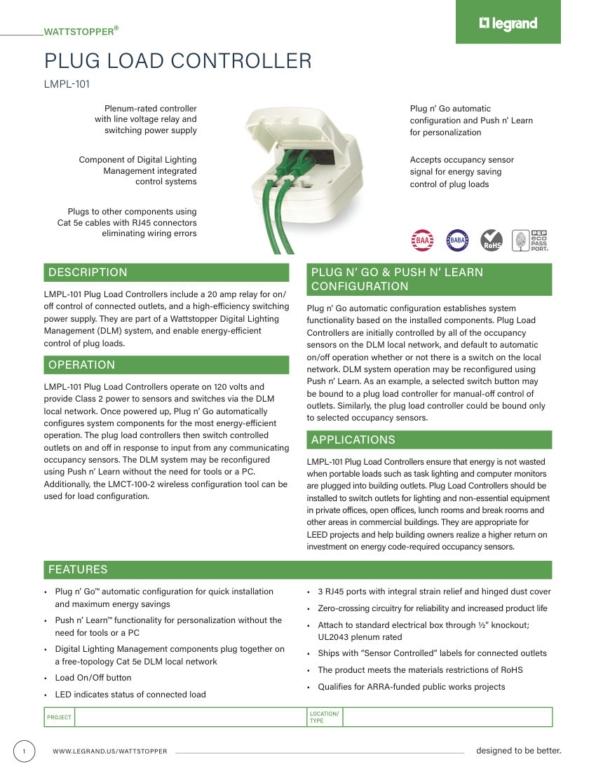 Legrand 27396r4_LMPL-101_cutsheet cut sheet — first page