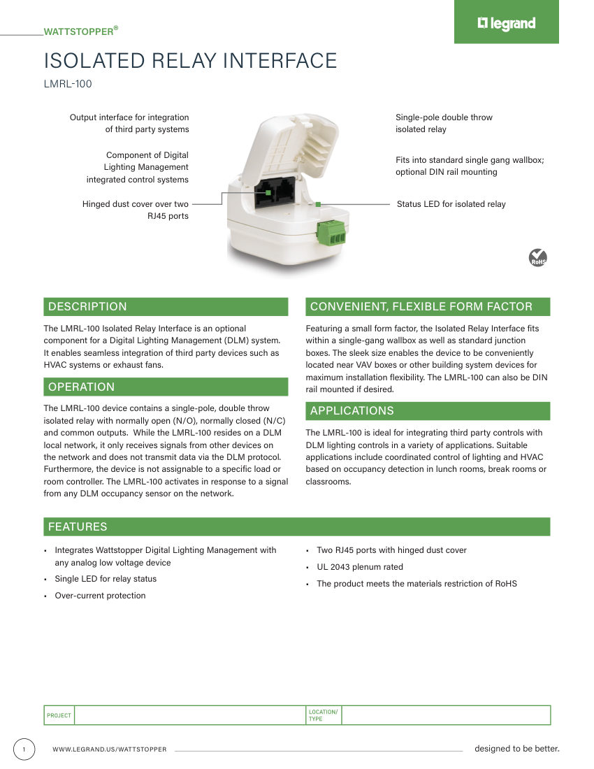 Legrand 27568r3_LMRL-100_cutsheet cut sheet — first page