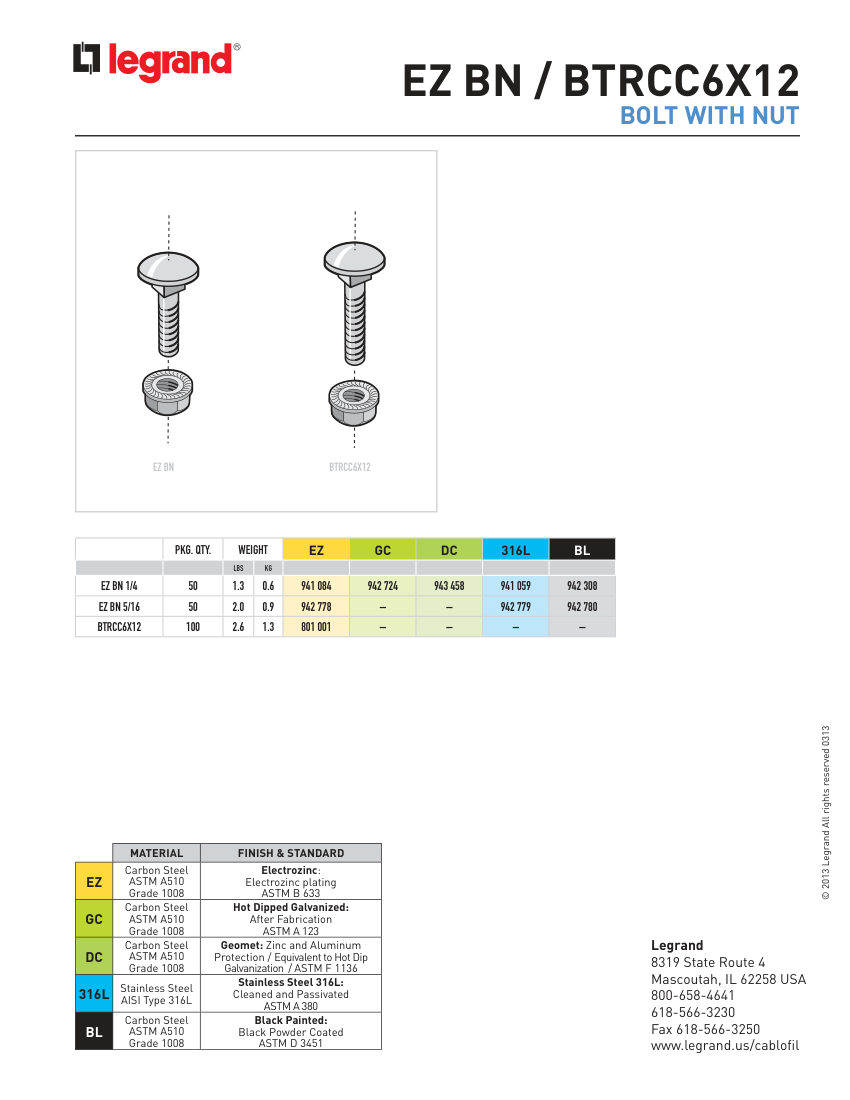 Legrand 313 cut sheet — first page