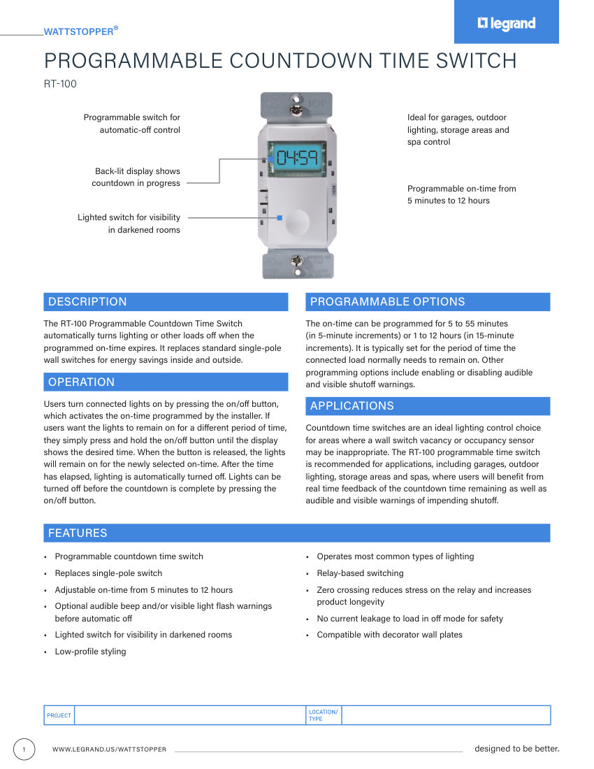 Legrand 31836r2_RT-100_cutsheet cut sheet — first page