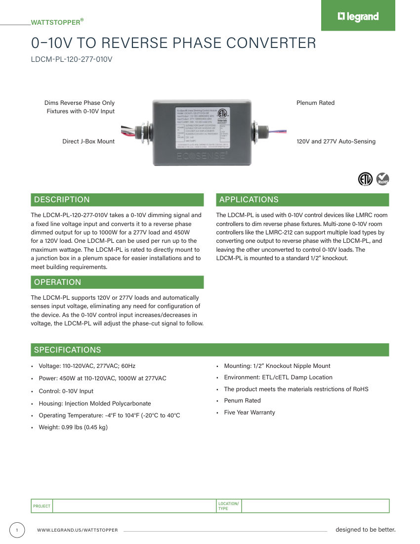 Legrand 32294r3_LDCM-PL-120-277-010V_cutsheet cut sheet — first page