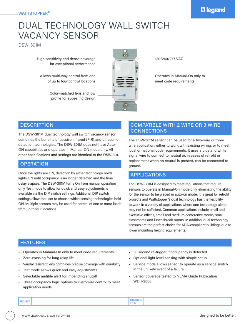 Legrand 33752r2_DSW-301M_cutsheet cut sheet — first page