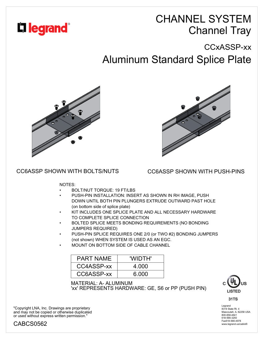 Legrand 562 cut sheet — first page
