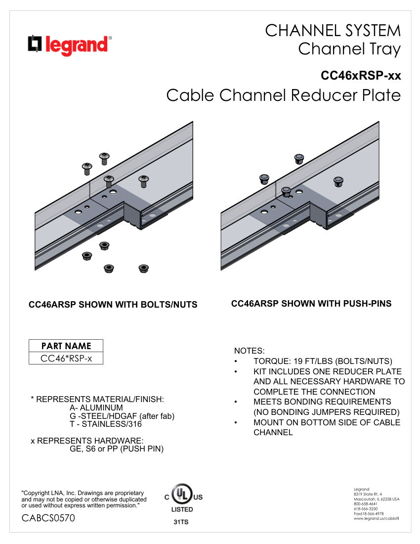 Legrand 570 cut sheet — first page