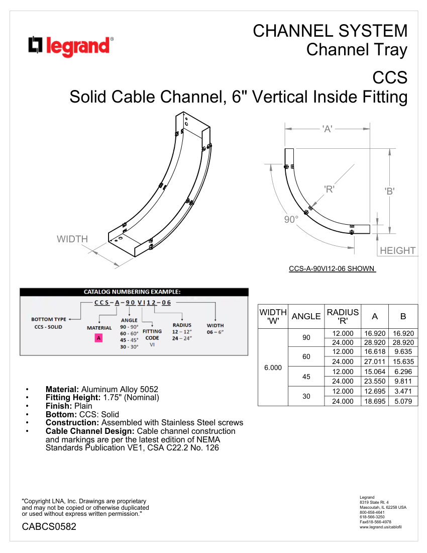Legrand 582 cut sheet — first page