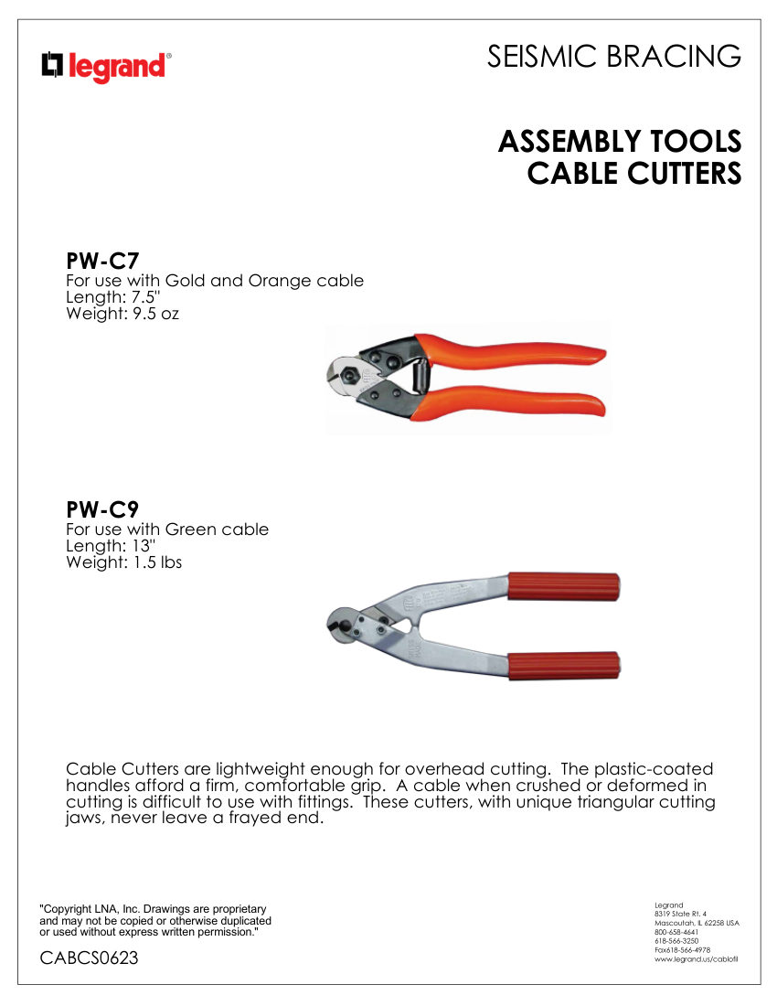 Legrand 623 cut sheet — first page